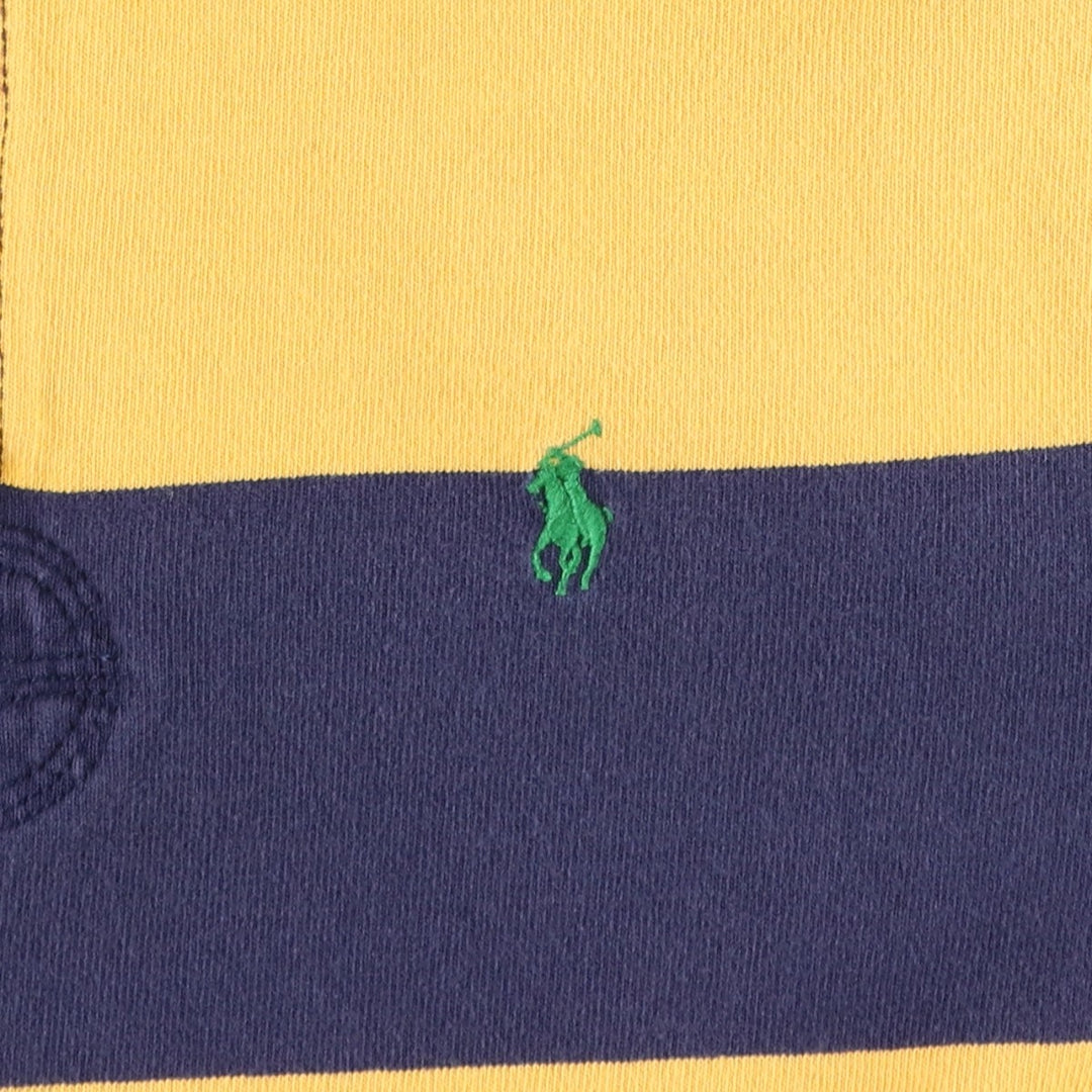 Ralph Lauren POLO RALPH LAUREN CUSTOM FIT Border Pattern Long Sleeve Rugby Shirt Men's L size cotton navy blue type Vintage Second Hand