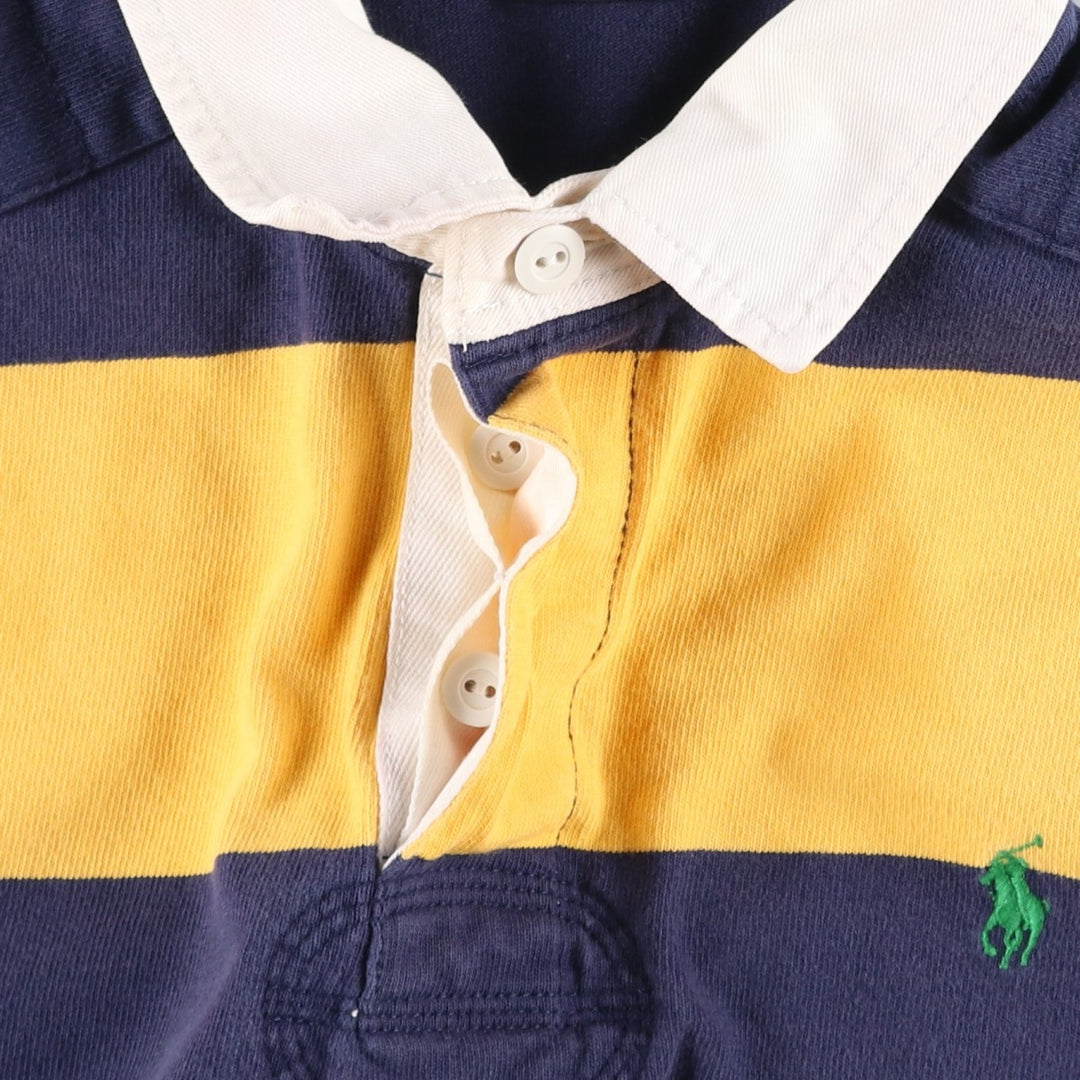 Ralph Lauren POLO RALPH LAUREN CUSTOM FIT Border Pattern Long Sleeve Rugby Shirt Men's L size cotton navy blue type Vintage Second Hand