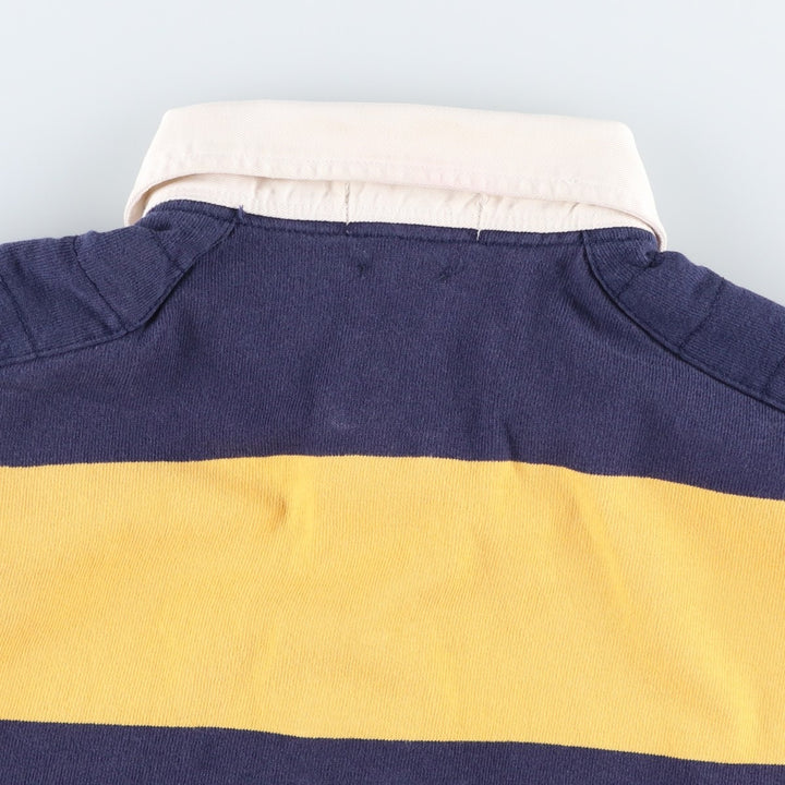 Ralph Lauren POLO RALPH LAUREN CUSTOM FIT Border Pattern Long Sleeve Rugby Shirt Men's L size cotton navy blue type Vintage Second Hand