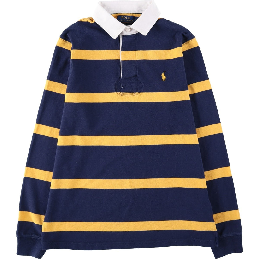 Ralph Lauren POLO RALPH LAUREN CUSTOM SLIM FIT Striped Pattern Long-Sleeve Rugby Shirt, Men's Size M (approx.) cotton navy blue type Vintage Second Hand