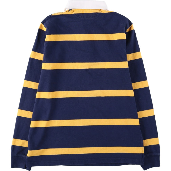 Ralph Lauren POLO RALPH LAUREN CUSTOM SLIM FIT Striped Pattern Long-Sleeve Rugby Shirt, Men's Size M (approx.) cotton navy blue type Vintage Second Hand