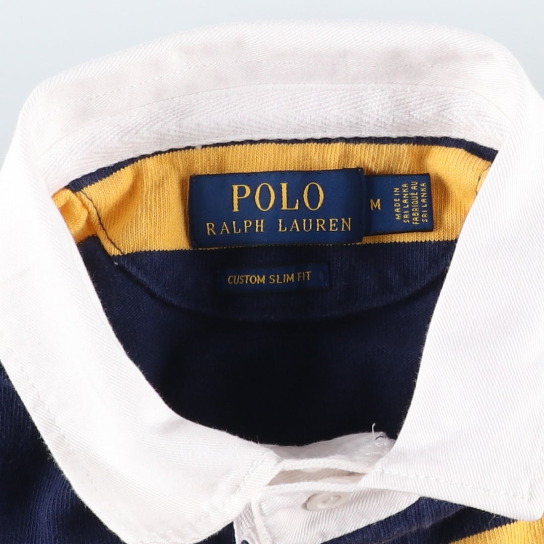 Ralph Lauren POLO RALPH LAUREN CUSTOM SLIM FIT Striped Pattern Long-Sleeve Rugby Shirt, Men's Size M (approx.) cotton navy blue type Vintage Second Hand