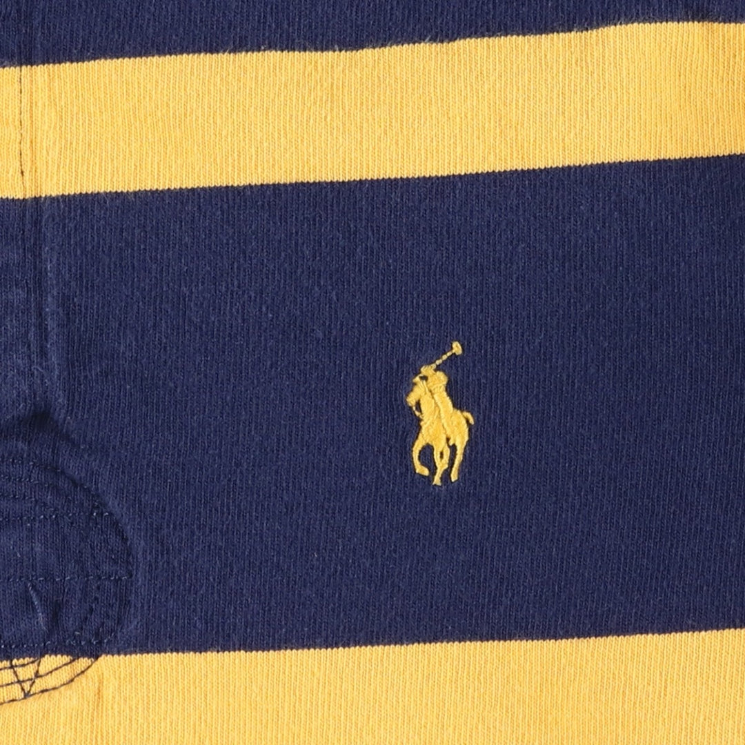 Ralph Lauren POLO RALPH LAUREN CUSTOM SLIM FIT Striped Pattern Long-Sleeve Rugby Shirt, Men's Size M (approx.) cotton navy blue type Vintage Second Hand