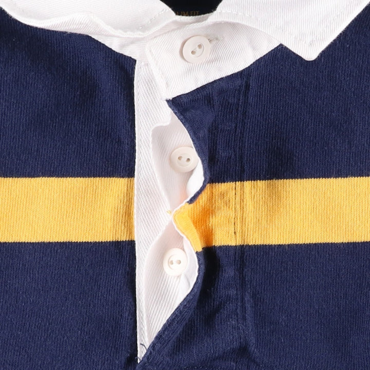 Ralph Lauren POLO RALPH LAUREN CUSTOM SLIM FIT Striped Pattern Long-Sleeve Rugby Shirt, Men's Size M (approx.) cotton navy blue type Vintage Second Hand