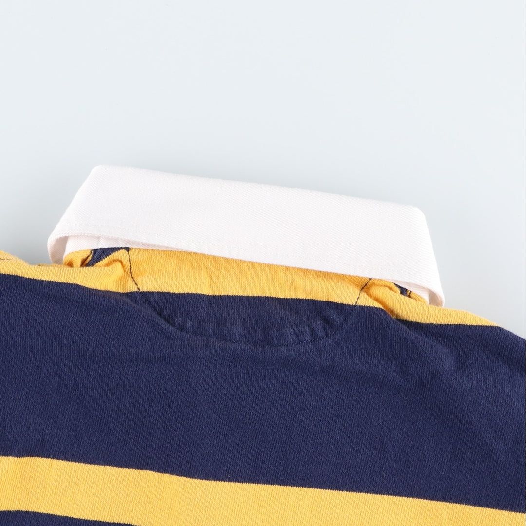 Ralph Lauren POLO RALPH LAUREN CUSTOM SLIM FIT Striped Pattern Long-Sleeve Rugby Shirt, Men's Size M (approx.) cotton navy blue type Vintage Second Hand