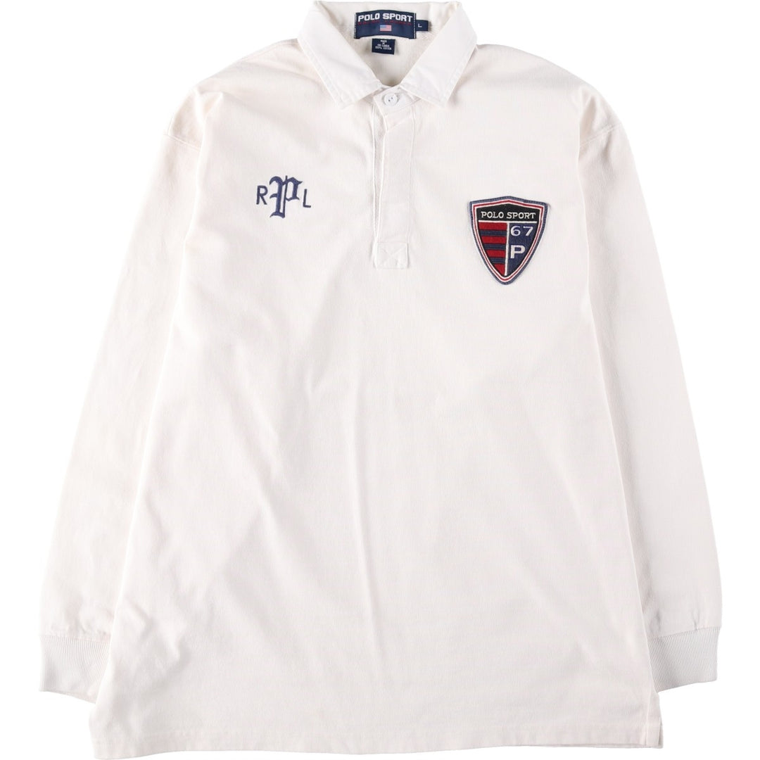 1990'S Ralph Lauren POLO SPORT Long-Sleeve Rugby Shirt, Men's Size L (approx.), Vintage cotton ivory Vintage Second Hand