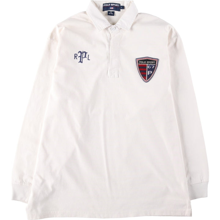 1990'S Ralph Lauren POLO SPORT Long-Sleeve Rugby Shirt, Men's Size L (approx.), Vintage cotton ivory Vintage Second Hand