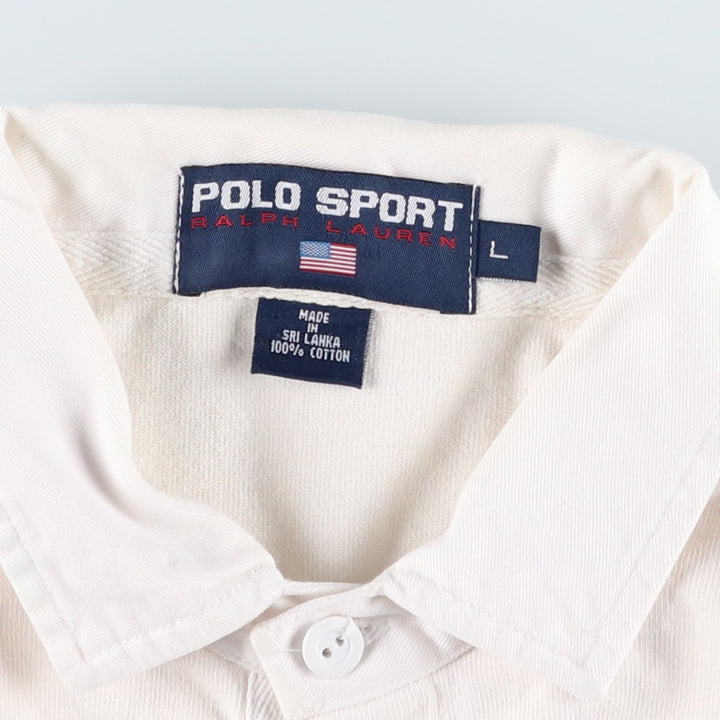 1990'S Ralph Lauren POLO SPORT Long-Sleeve Rugby Shirt, Men's Size L (approx.), Vintage cotton ivory Vintage Second Hand
