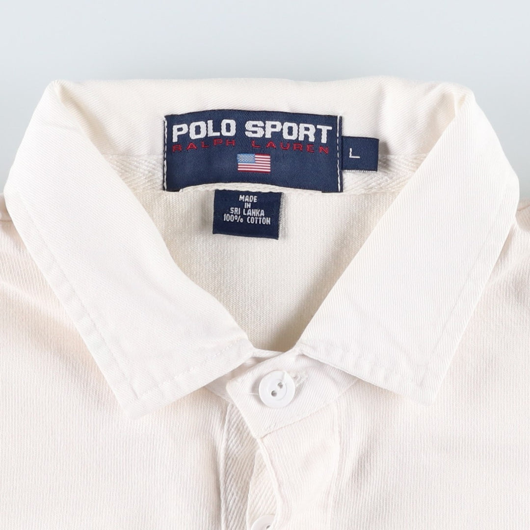 1990'S Ralph Lauren POLO SPORT Long-Sleeve Rugby Shirt, Men's Size L (approx.), Vintage cotton ivory Vintage Second Hand