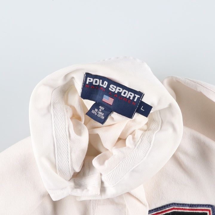 1990'S Ralph Lauren POLO SPORT Long-Sleeve Rugby Shirt, Men's Size L (approx.), Vintage cotton ivory Vintage Second Hand