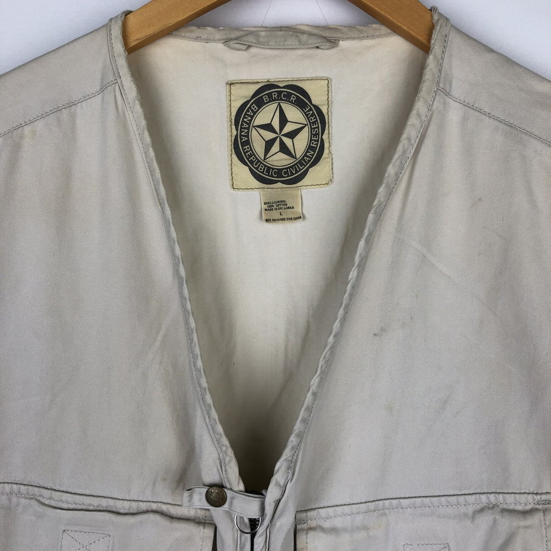 80s-90'S Banana Republic Civilian Reserve Safari Vest, Men's Size L (approx.), Vintage cotton ivory Vintage Second Hand