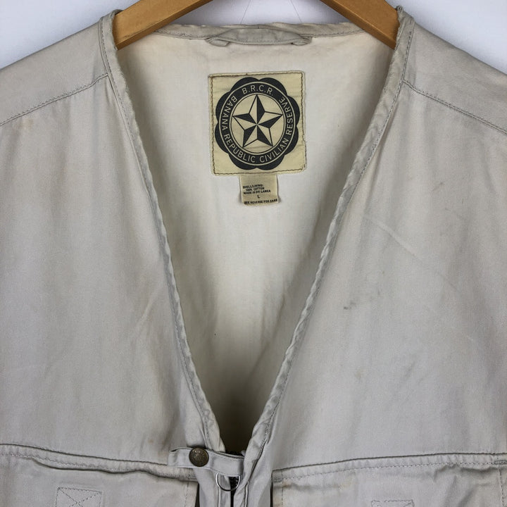 80s-90'S Banana Republic Civilian Reserve Safari Vest, Men's Size L (approx.), Vintage cotton ivory Vintage Second Hand