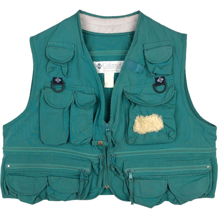 1990'S Columbia PFG White Tag Fishing Vest, Men's Size L (approx.), Vintage unclear green type Vintage Second Hand