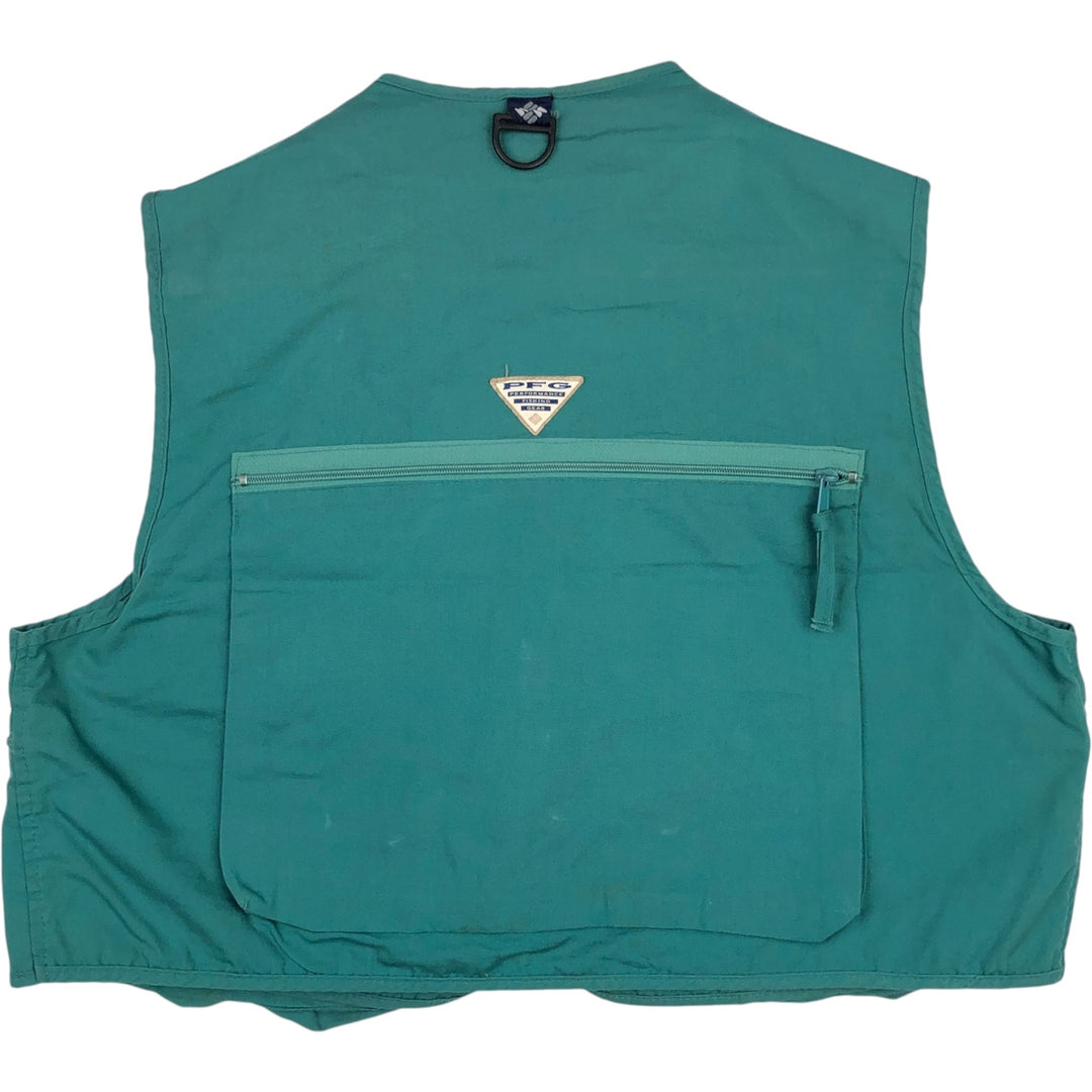 1990'S Columbia PFG White Tag Fishing Vest, Men's Size L (approx.), Vintage unclear green type Vintage Second Hand