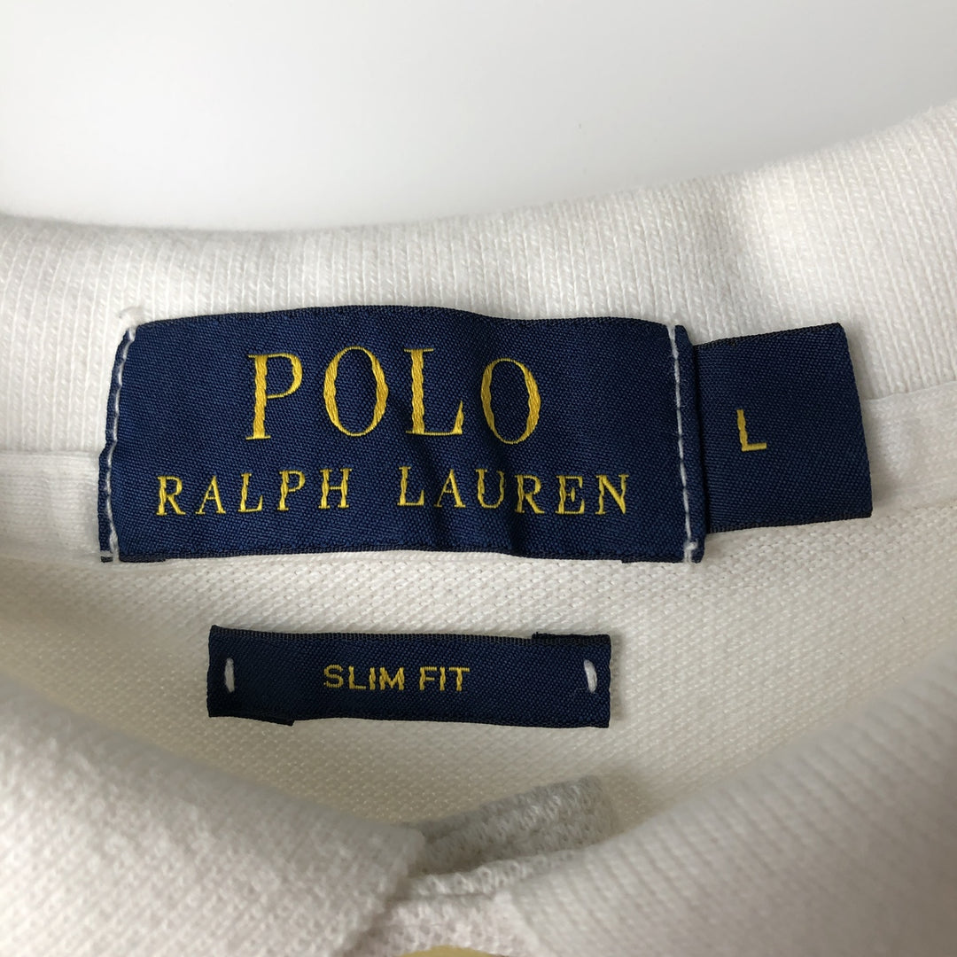 Ralph Lauren POLO RALPH LAUREN long-sleeved polo shirt, men's size L cotton white type Vintage Second Hand