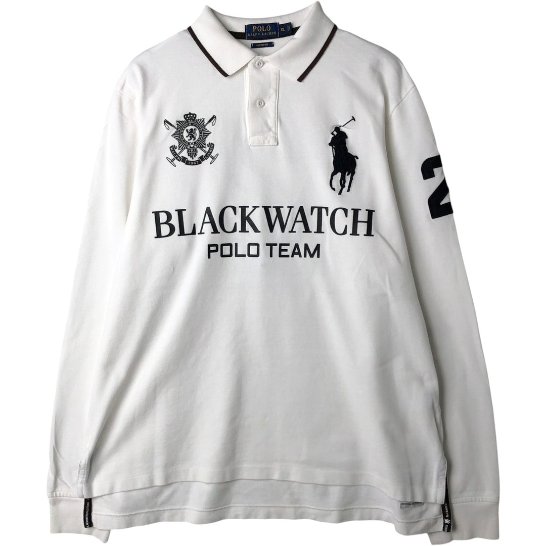 Ralph Lauren POLO RALPH LAUREN CUSTOM FIT Big Pony Long-Sleeve Polo Shirt, Men's Size XL (approx.) cotton white type Vintage Second Hand