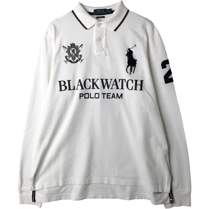 Ralph Lauren POLO RALPH LAUREN CUSTOM FIT Big Pony Long-Sleeve Polo Shirt, Men's Size XL (approx.) cotton white type Vintage Second Hand