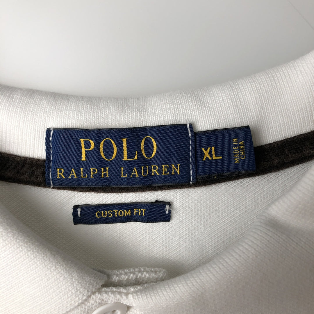 Ralph Lauren POLO RALPH LAUREN CUSTOM FIT Big Pony Long-Sleeve Polo Shirt, Men's Size XL (approx.) cotton white type Vintage Second Hand