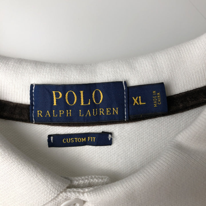 Ralph Lauren POLO RALPH LAUREN CUSTOM FIT Big Pony Long-Sleeve Polo Shirt, Men's Size XL (approx.) cotton white type Vintage Second Hand