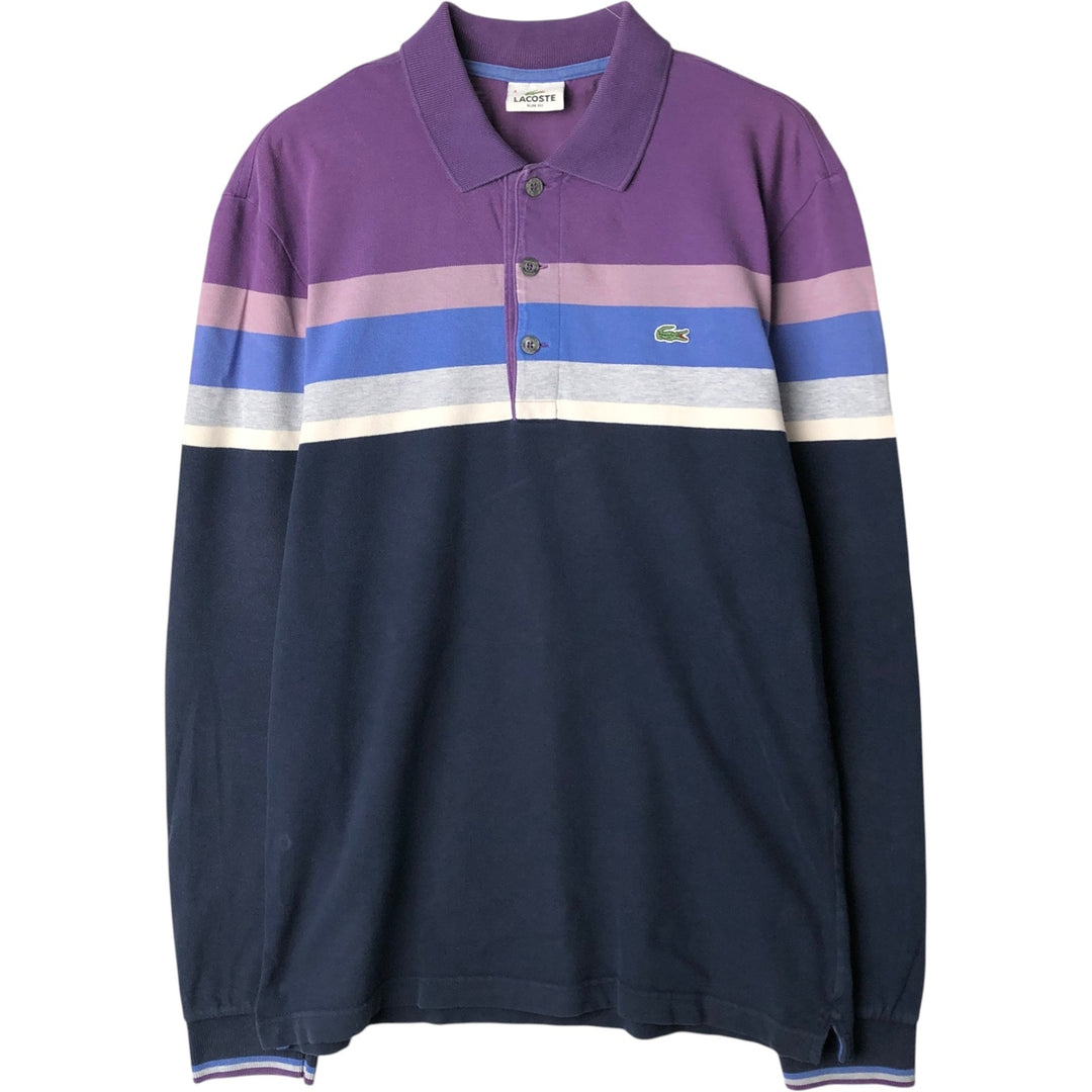 Lacoste SLIM FIT Long-Sleeve Polo Shirt, Men's Size M (approx.) cotton navy blue type Vintage Second Hand