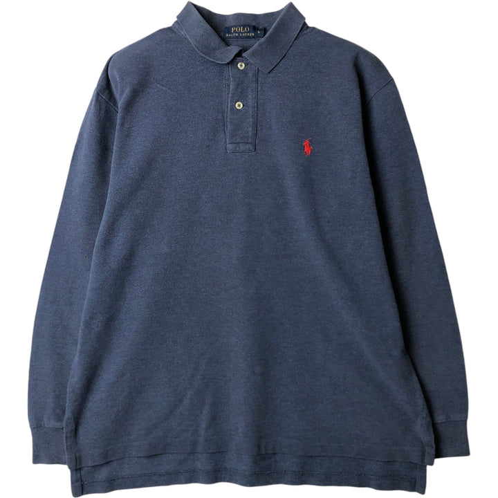 Ralph Lauren POLO RALPH LAUREN Long-Sleeve Polo Shirt, Men's Size L (approx.) cotton navy blue type Vintage Second Hand