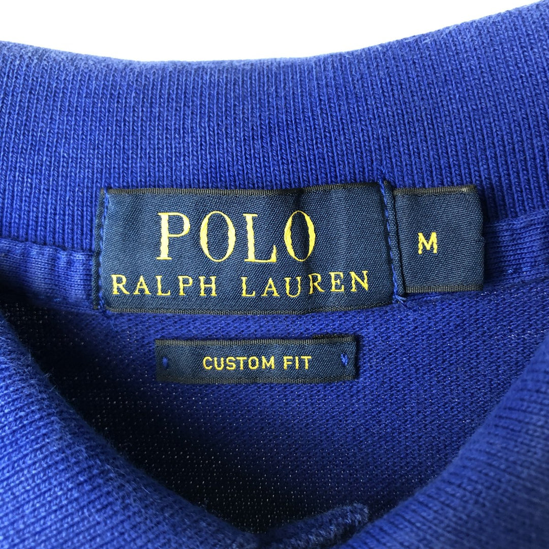 Ralph Lauren POLO RALPH LAUREN CUSTOM FIT long-sleeved polo shirt, men's size M cotton blue type Vintage Second Hand