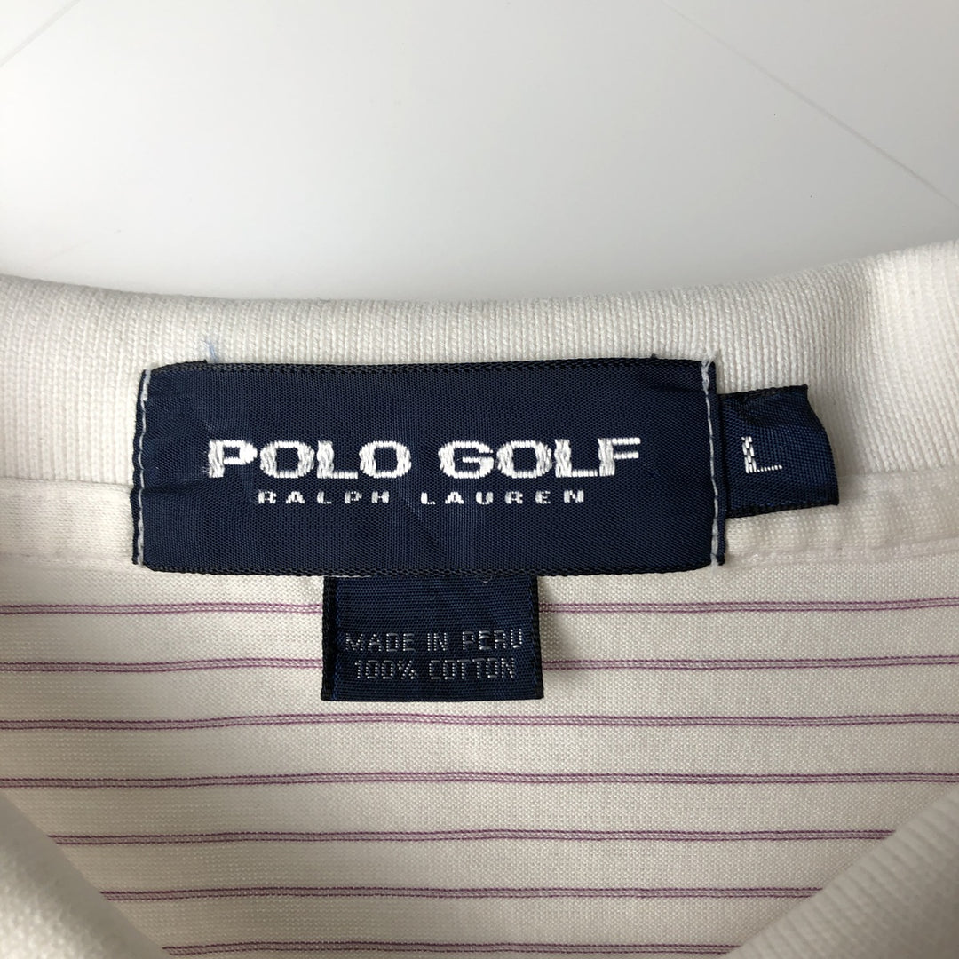 Ralph Lauren POLO GOLF Short Sleeve Striped Polo Shirt Men's Size L cotton white type Vintage Second Hand