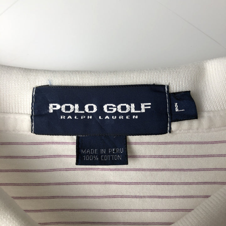 Ralph Lauren POLO GOLF Short Sleeve Striped Polo Shirt Men's Size L cotton white type Vintage Second Hand