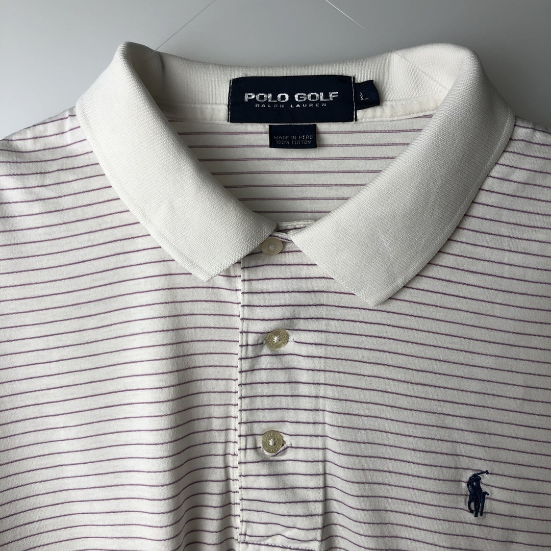 Ralph Lauren POLO GOLF Short Sleeve Striped Polo Shirt Men's Size L cotton white type Vintage Second Hand