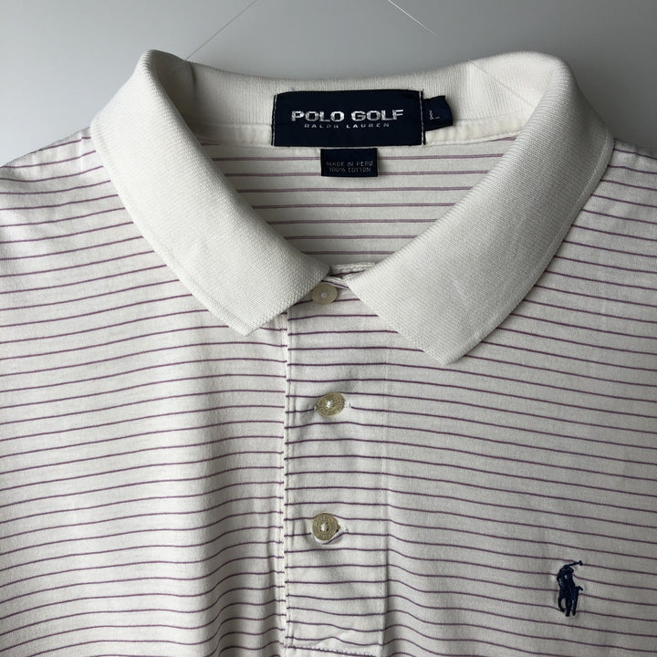 Ralph Lauren POLO GOLF Short Sleeve Striped Polo Shirt Men's Size L cotton white type Vintage Second Hand