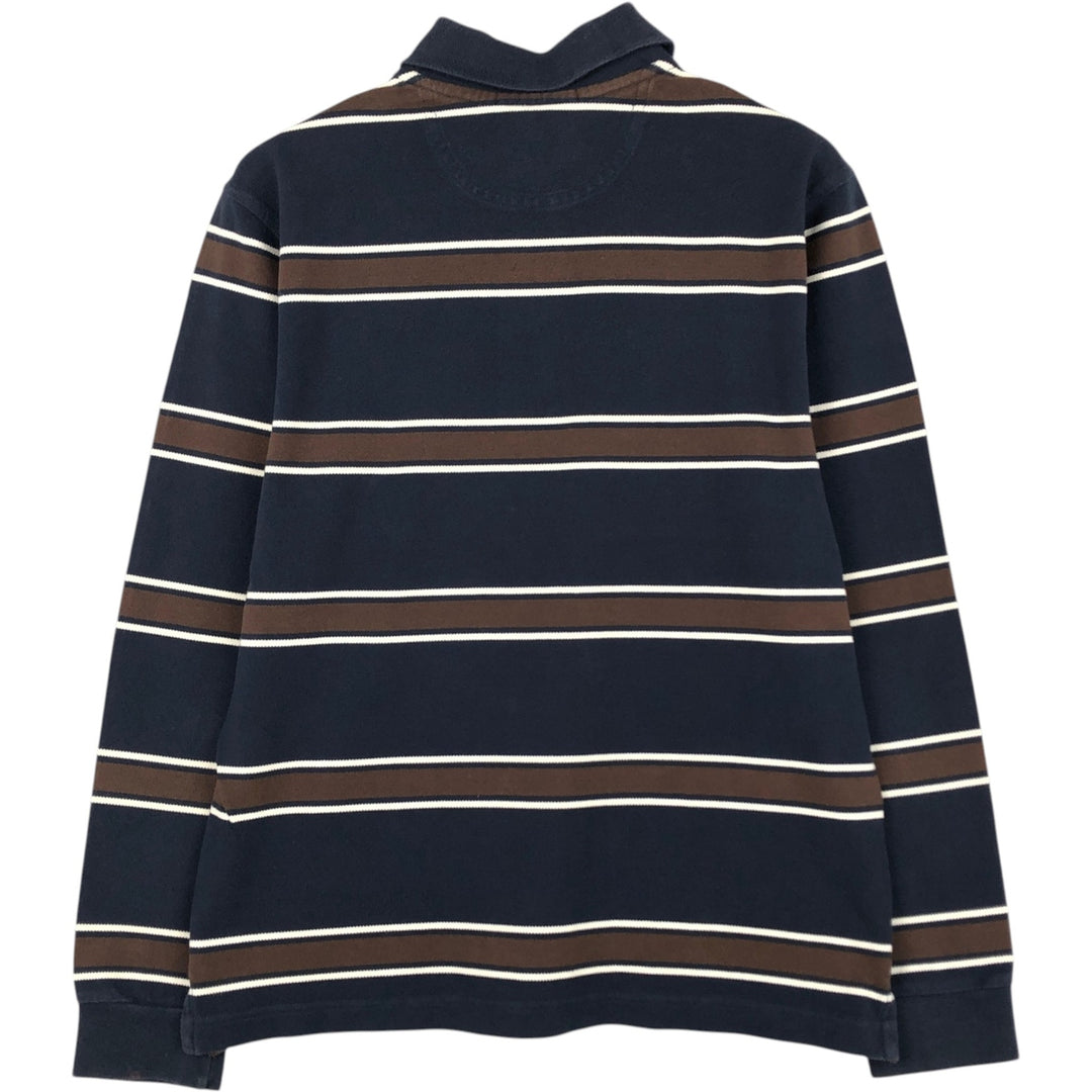Fred Perry long-sleeved striped polo shirt, men's size M (approx.) cotton navy blue type Vintage Second Hand