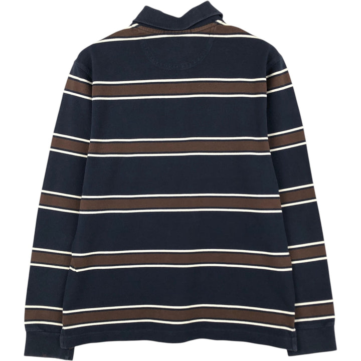 Fred Perry long-sleeved striped polo shirt, men's size M (approx.) cotton navy blue type Vintage Second Hand