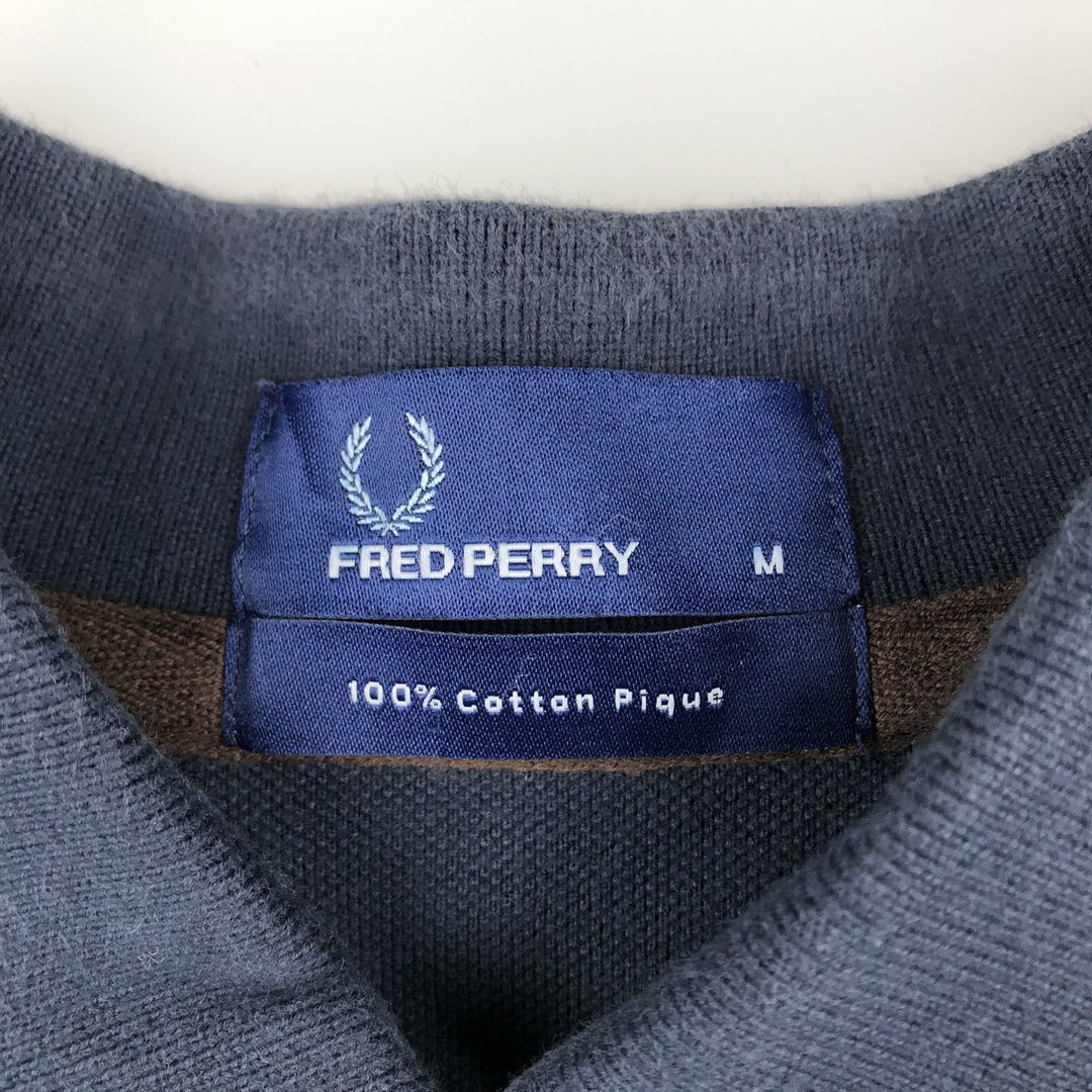 Fred Perry long-sleeved striped polo shirt, men's size M (approx.) cotton navy blue type Vintage Second Hand
