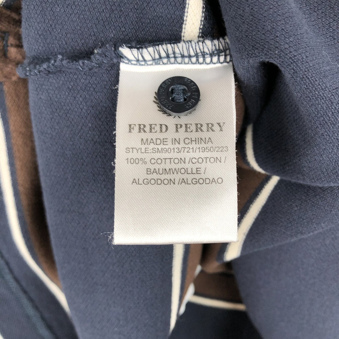 Fred Perry long-sleeved striped polo shirt, men's size M (approx.) cotton navy blue type Vintage Second Hand
