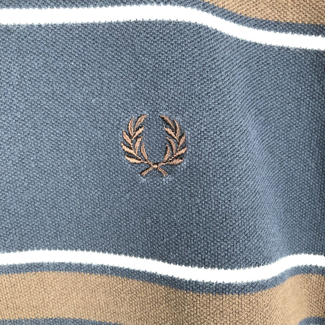 Fred Perry long-sleeved striped polo shirt, men's size M (approx.) cotton navy blue type Vintage Second Hand