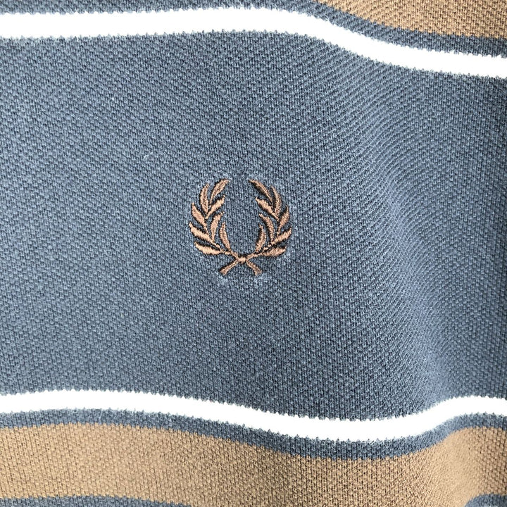 Fred Perry long-sleeved striped polo shirt, men's size M (approx.) cotton navy blue type Vintage Second Hand