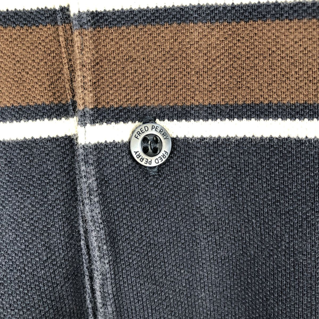 Fred Perry long-sleeved striped polo shirt, men's size M (approx.) cotton navy blue type Vintage Second Hand