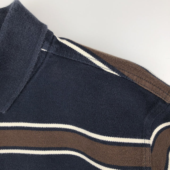 Fred Perry long-sleeved striped polo shirt, men's size M (approx.) cotton navy blue type Vintage Second Hand