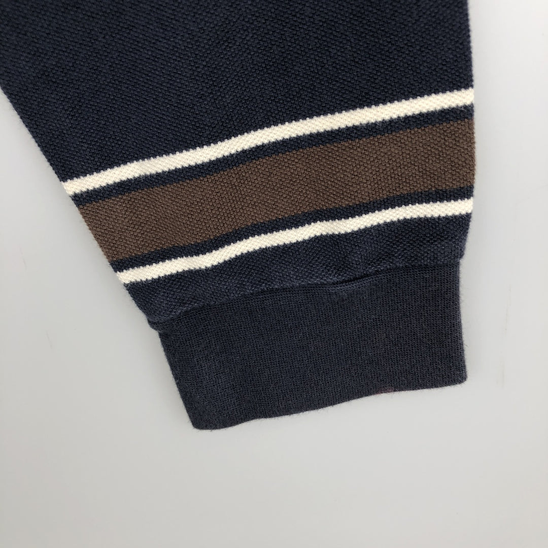 Fred Perry long-sleeved striped polo shirt, men's size M (approx.) cotton navy blue type Vintage Second Hand