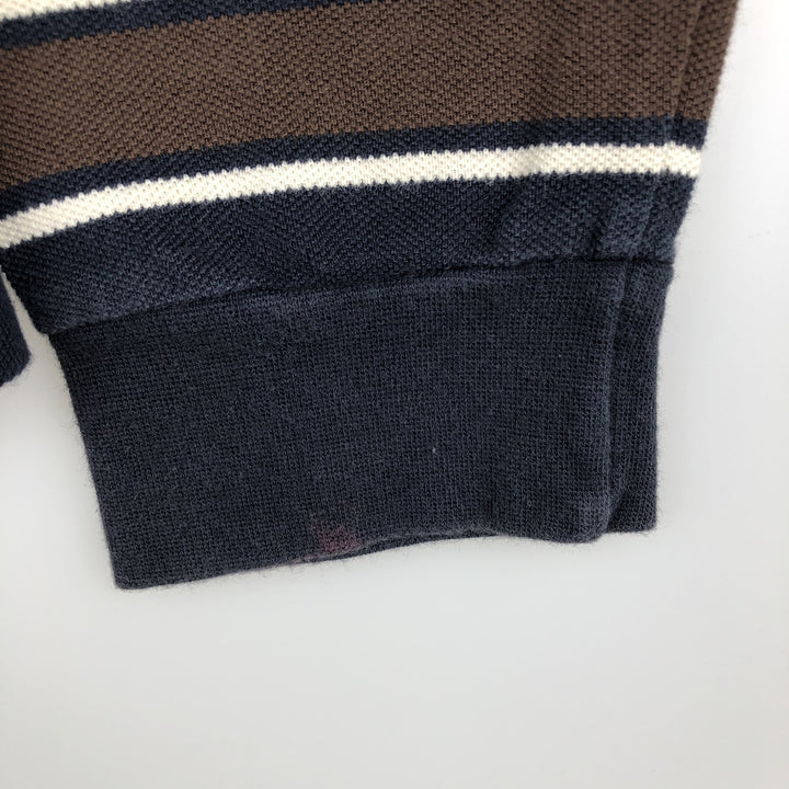 Fred Perry long-sleeved striped polo shirt, men's size M (approx.) cotton navy blue type Vintage Second Hand