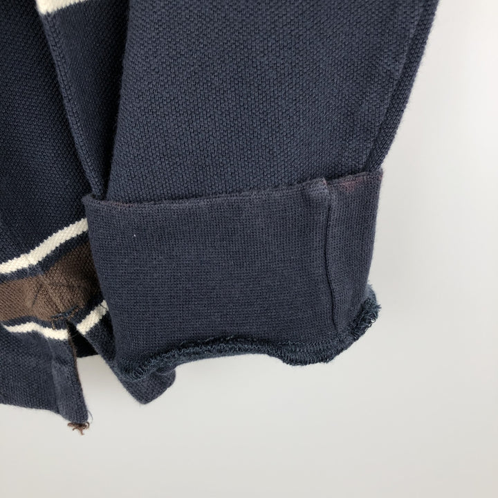 Fred Perry long-sleeved striped polo shirt, men's size M (approx.) cotton navy blue type Vintage Second Hand