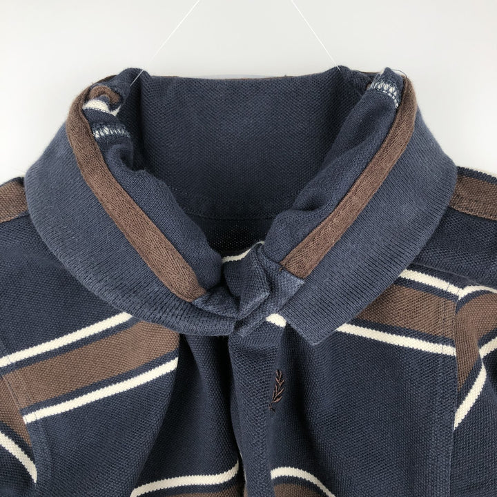 Fred Perry long-sleeved striped polo shirt, men's size M (approx.) cotton navy blue type Vintage Second Hand
