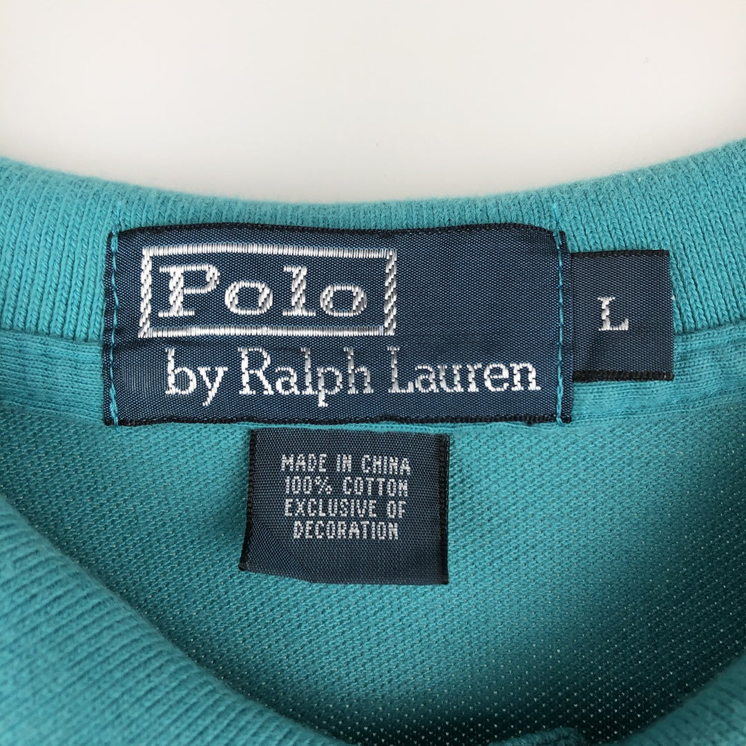 Ralph Lauren POLO by Ralph Lauren long sleeve polo shirt, men's size L cotton Emerald green Vintage Second Hand