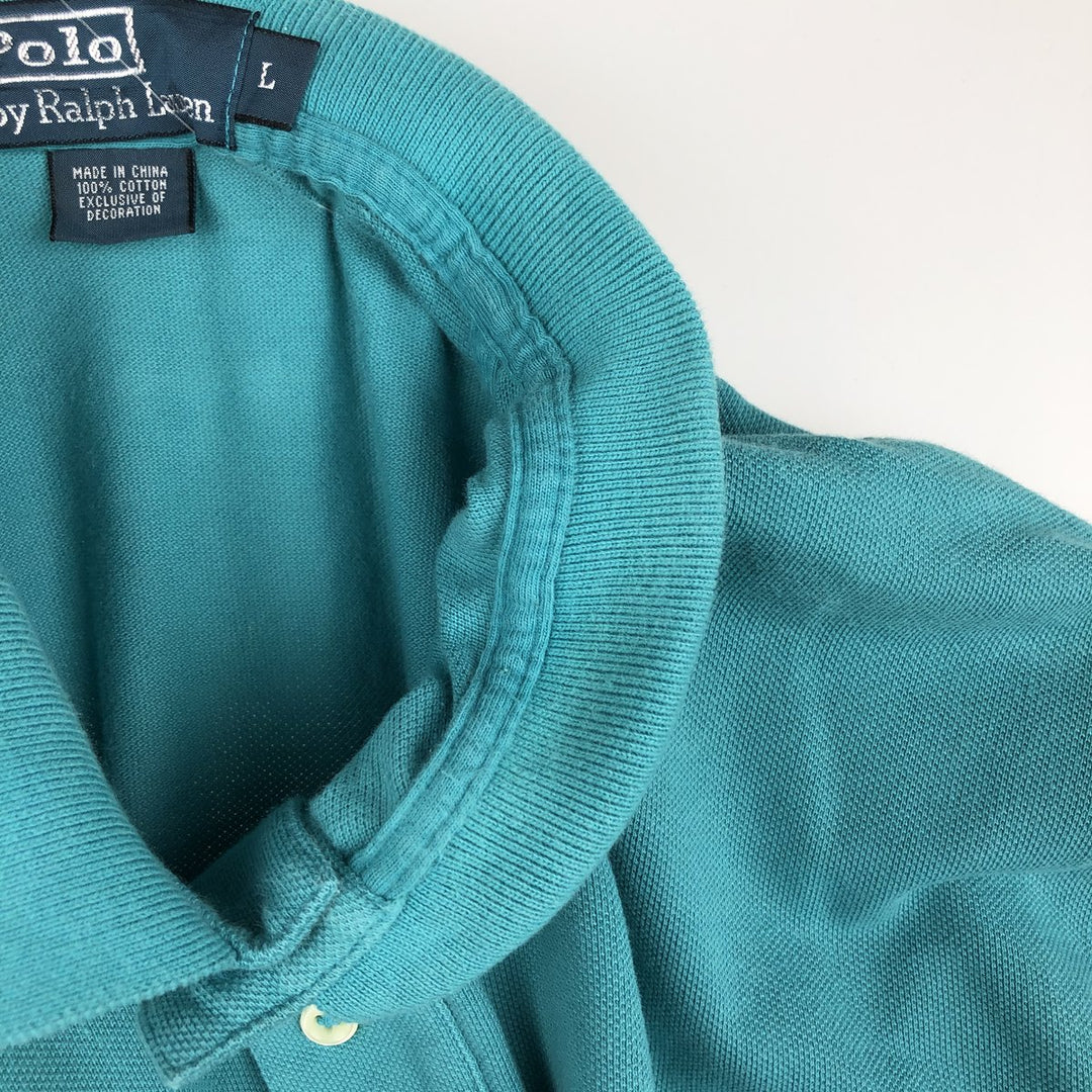 Ralph Lauren POLO by Ralph Lauren long sleeve polo shirt, men's size L cotton Emerald green Vintage Second Hand