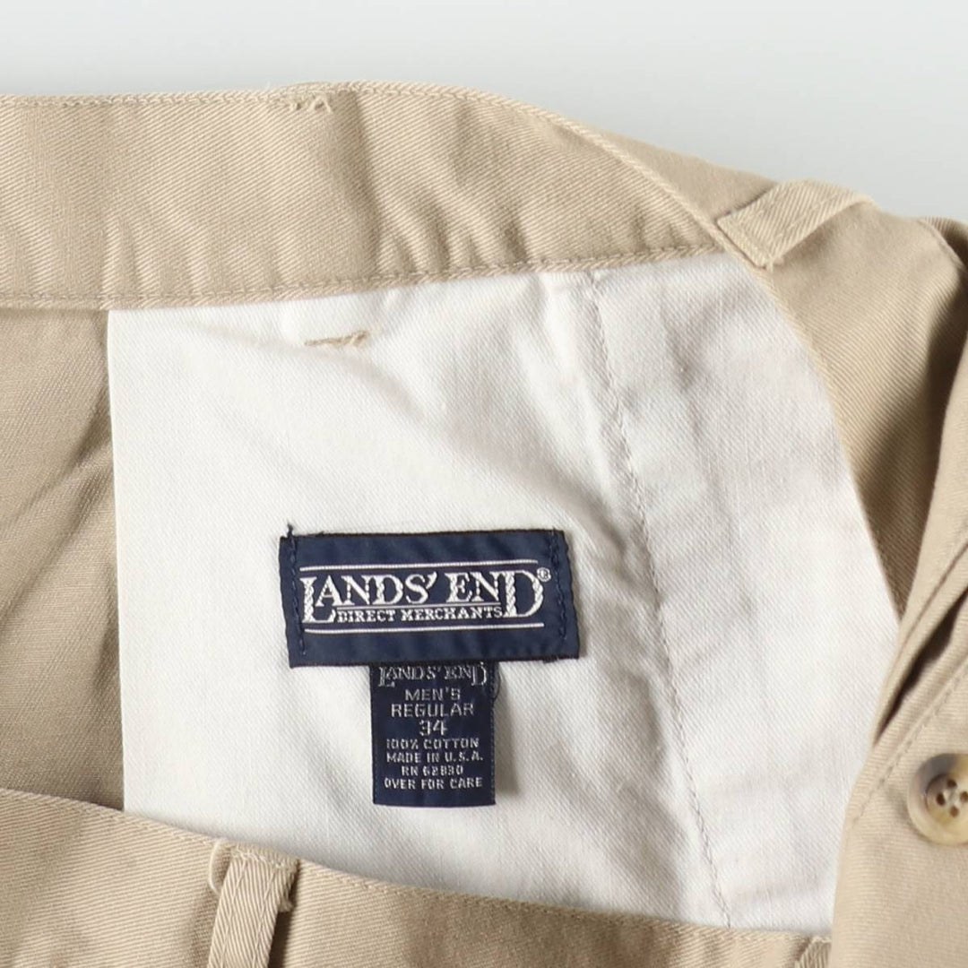 ~90'S Lands' End Chino Pants, Made in USA, Men's W33 (approx.), Two-Pleat, Vintage cotton Beige type Vintage Second Hand