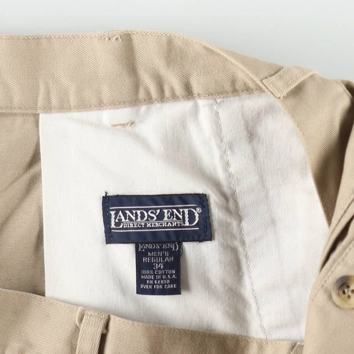 ~90'S Lands' End Chino Pants, Made in USA, Men's W33 (approx.), Two-Pleat, Vintage cotton Beige type Vintage Second Hand