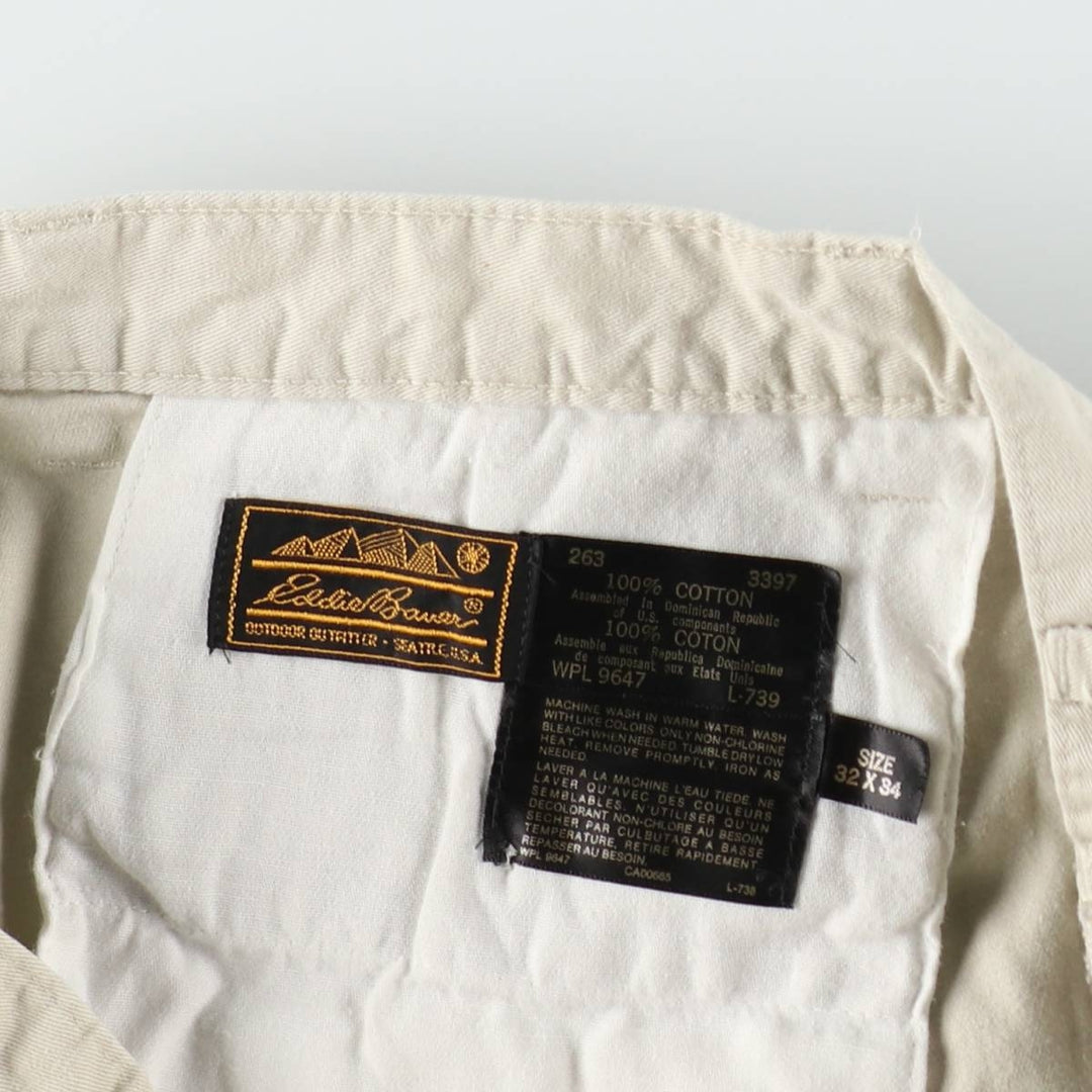 70s-80'S Eddie Bauer Two-Pleat Chino Pants, Men's Size W30 (approx.), Vintage cotton ivory Vintage Second Hand