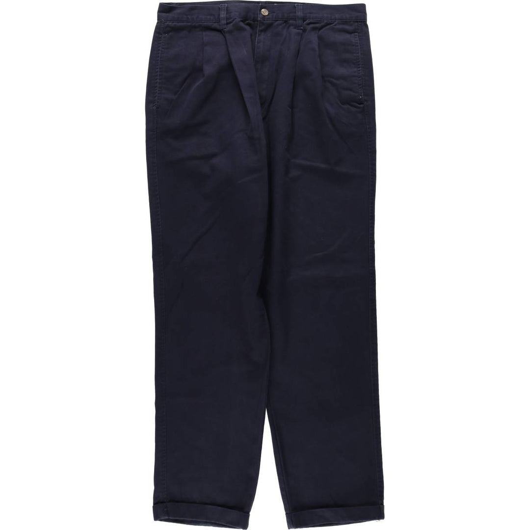 Eddie Bauer Classic Fit Two-Pleat Chino Pants, Men's Size W34 (approx.) cotton navy blue type Vintage Second Hand