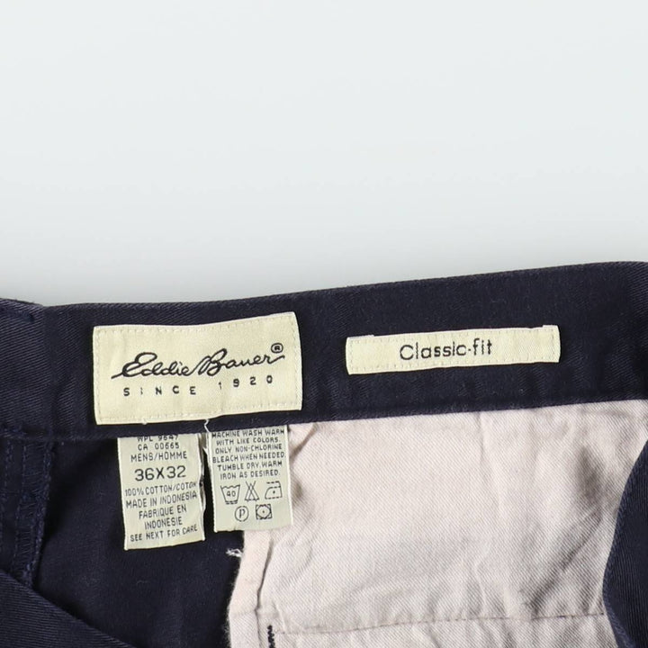Eddie Bauer Classic Fit Two-Pleat Chino Pants, Men's Size W34 (approx.) cotton navy blue type Vintage Second Hand