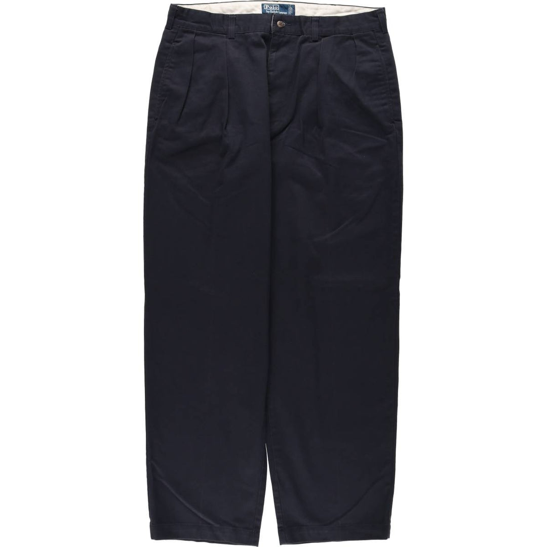 Ralph Lauren POLO by Ralph Lauren ANDREW PANT, two-pleat chino pants, men's, W35 equivalent cotton navy blue type Vintage Second Hand